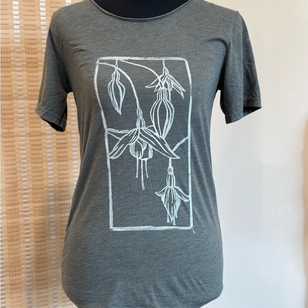 Block Printed Fuschia Plant Green T-Shirt XS - Artwear - Picture 3 of 7